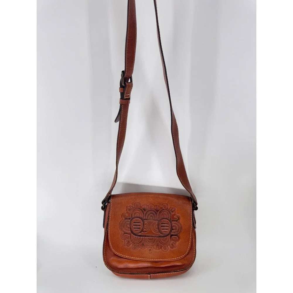 Patricia Nash Tooled Leather Crossbody Bag Purse Flap Front Western Saddle Brown